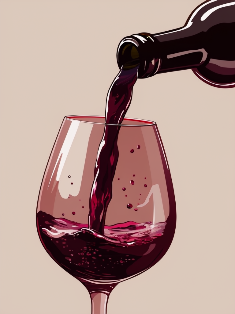 Burgundy Wine Pouring Into Glass Digital Illustration