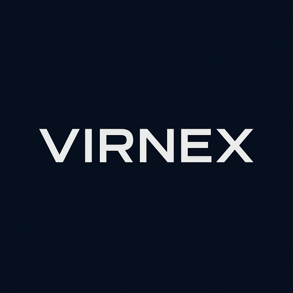 Minimalist Bold VIRNEX Text Design on Navy Blue Background Logo