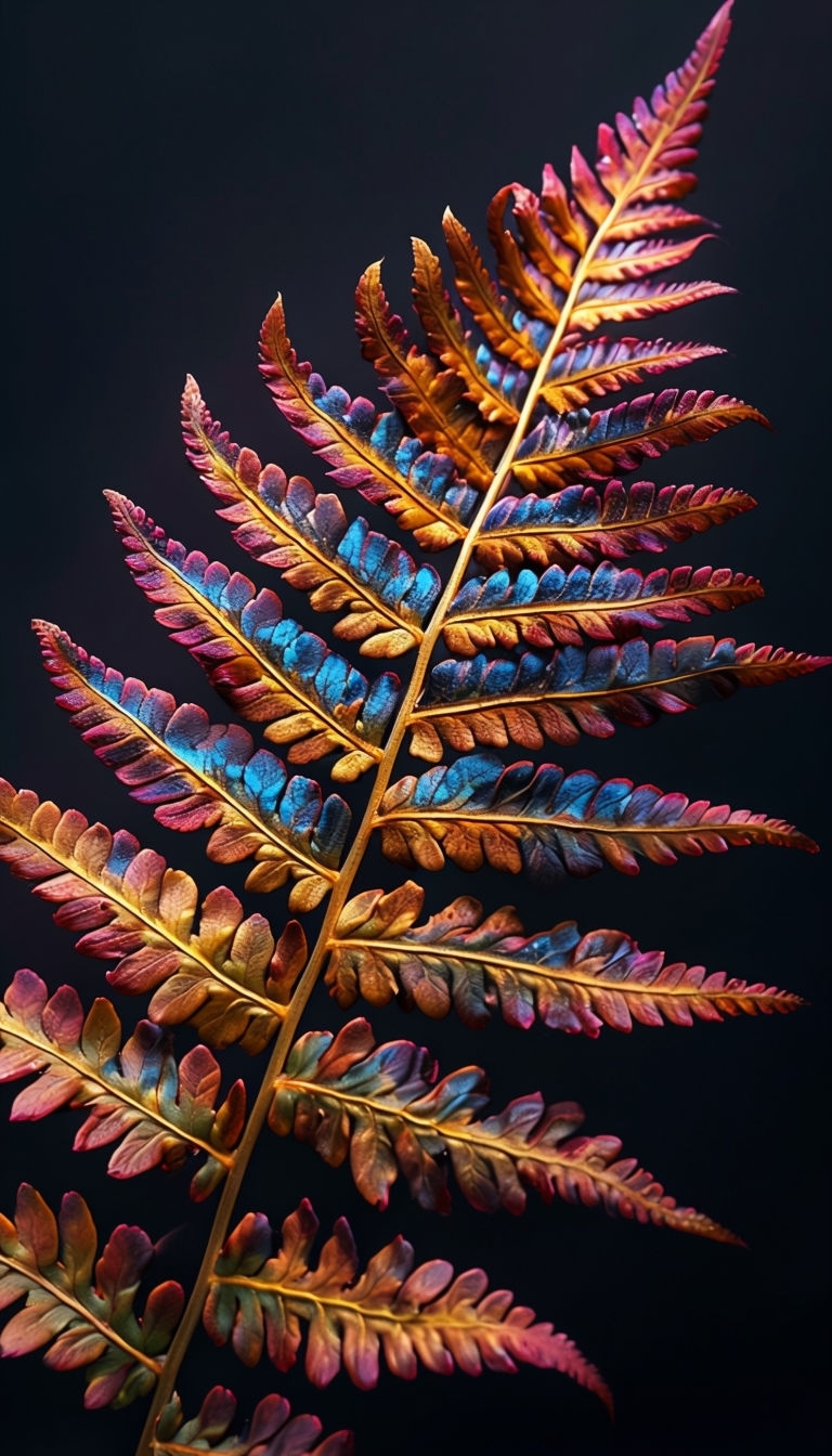 Vibrant Macro Photograph of a Colorful Fern Leaf Mobile Wallpaper