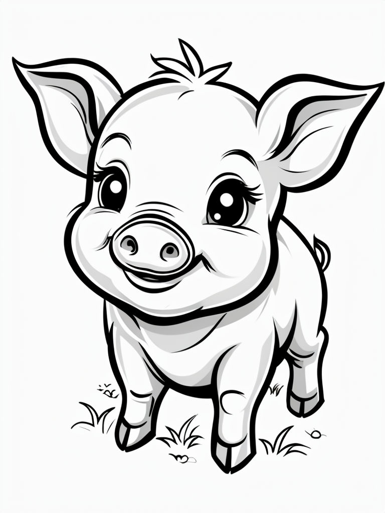 Cute Cartoon Piglet Illustration for Coloring Book Pages