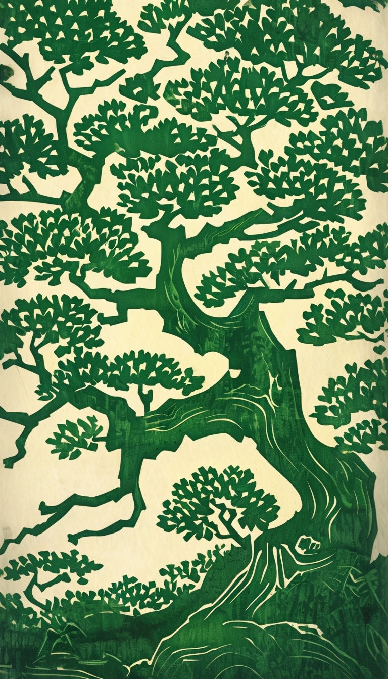 Intricate Woodcut Print Tree Illustration for Phone Case Cover