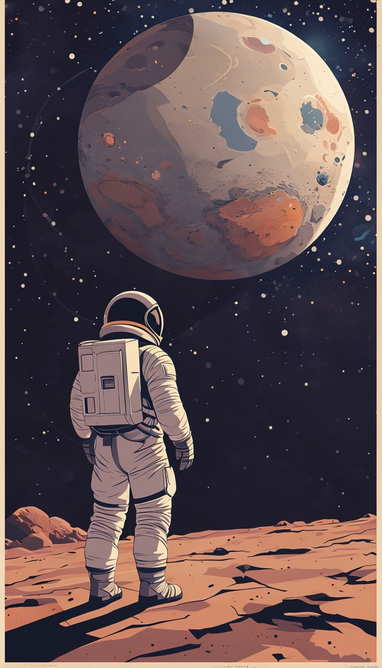 Retro Astronaut on Martian Landscape Space Exploration Mobile Wallpaper