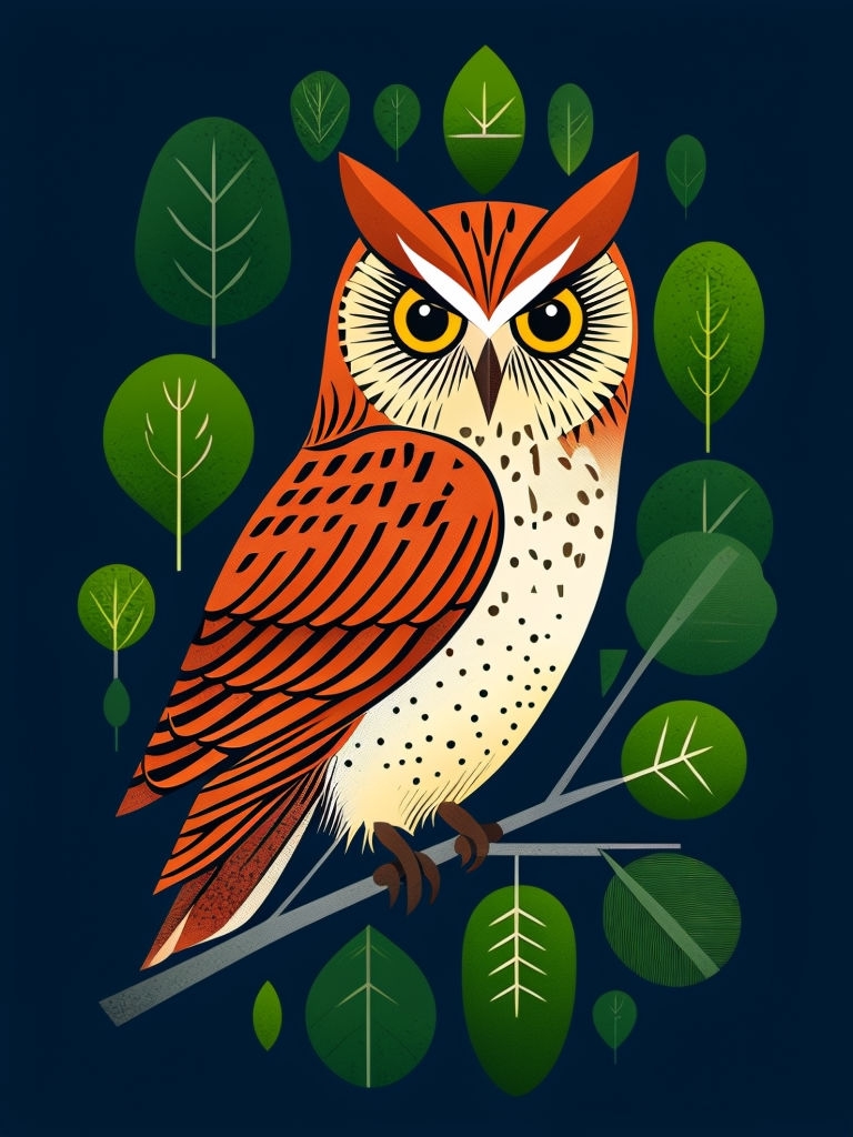Modern Minimalist Owl Illustration on Navy Blue Background Poster