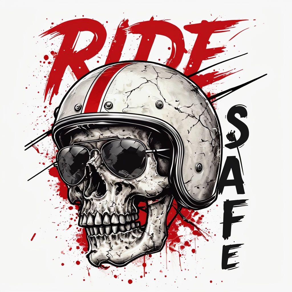 Edgy Skull with Motorcycle Helmet Ride Safe T-Shirt