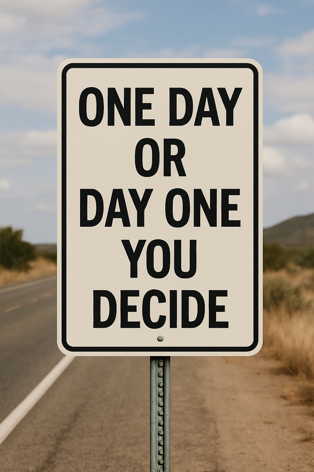 Inspirational Road Sign 'One Day or Day One' Desert Landscape Poster