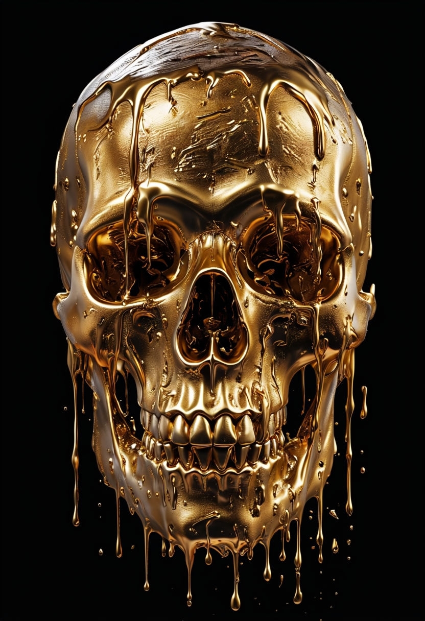 Surreal Metallic Gold Skull Artwork with Melting Effect Mobile Wallpaper