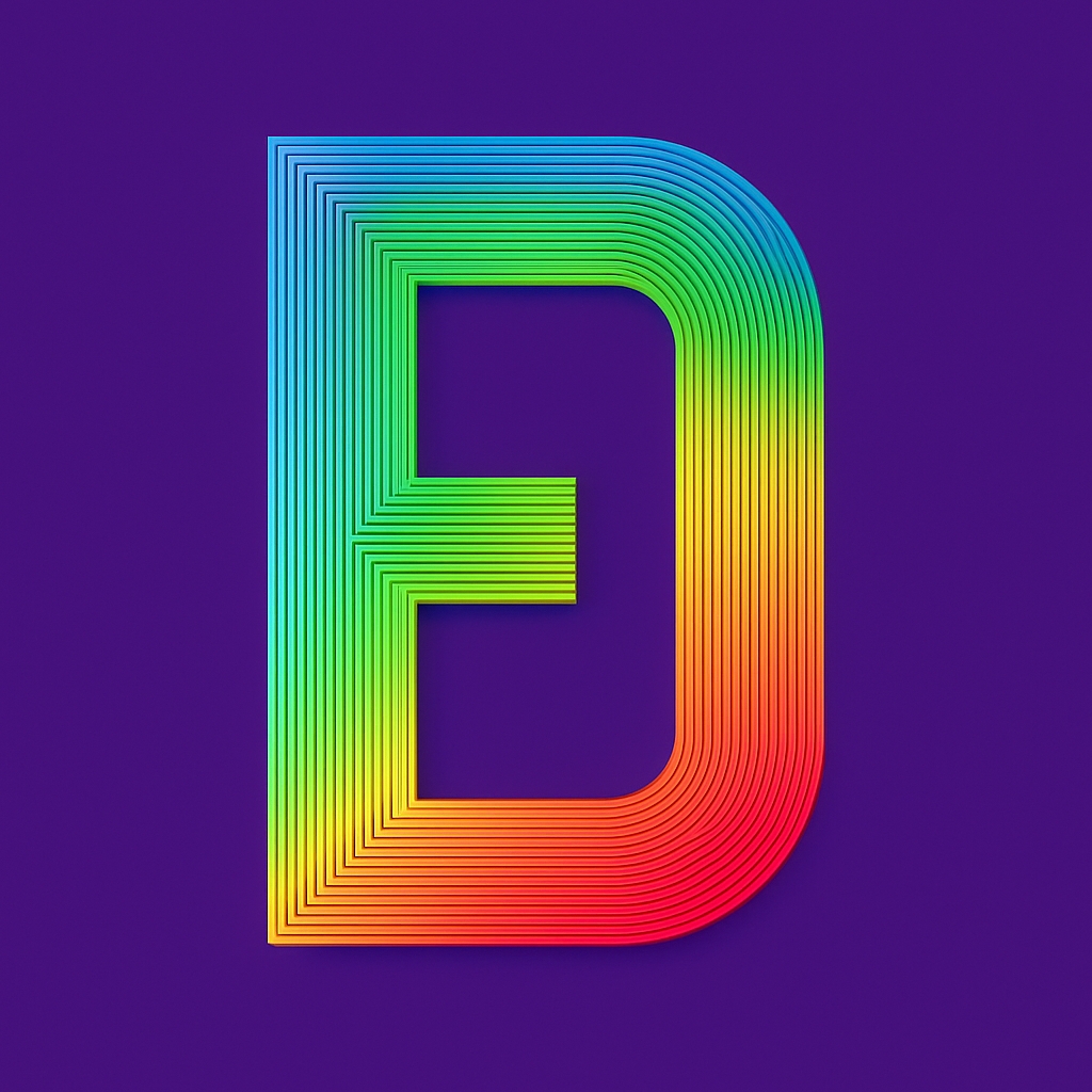 Vibrant Paper-Cut Letter D Design on Purple Background Monogram
