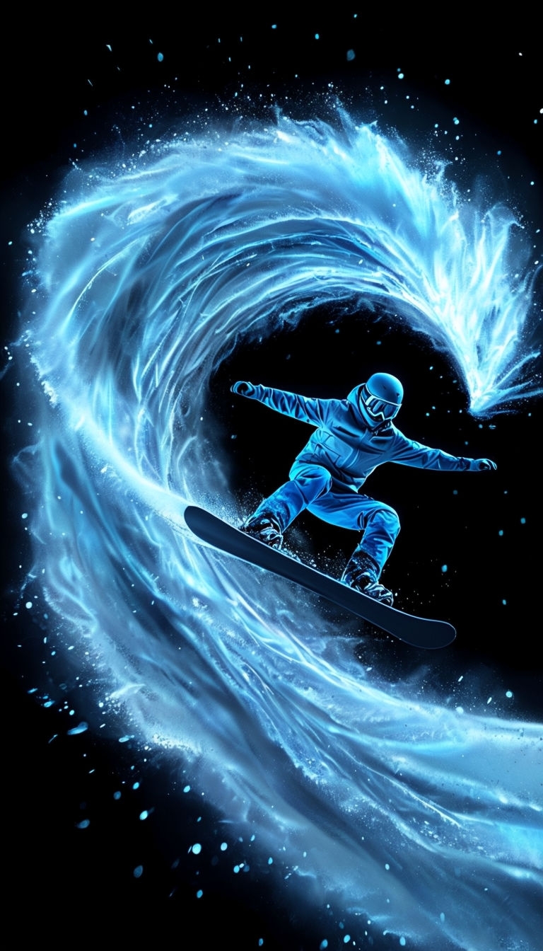 Neon Blue Snowboarder in Cosmic Energy Spiral Mobile Wallpaper