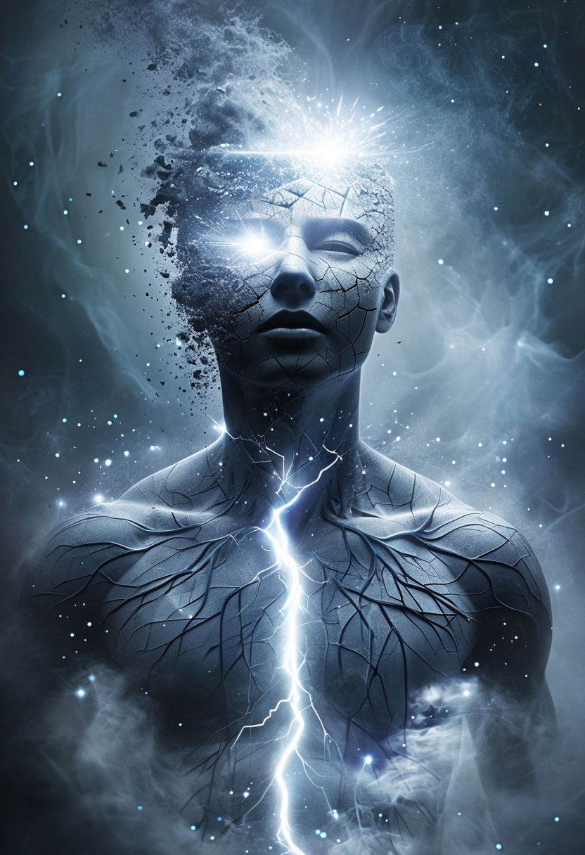 Abstract Human Figure with Fractured Head Illustration Art