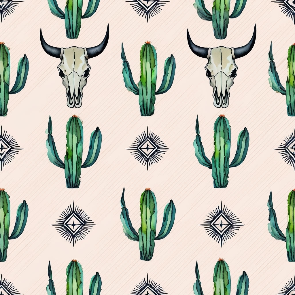 Bohemian Cow Skulls and Cacti Seamless Pattern Design - Playground