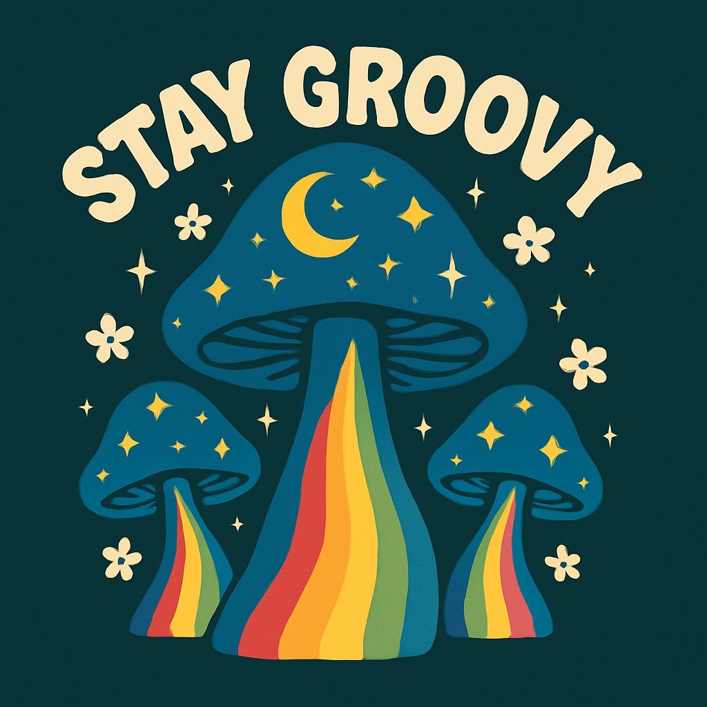 Stay Groovy Whimsical Mushroom Illustration T-Shirt