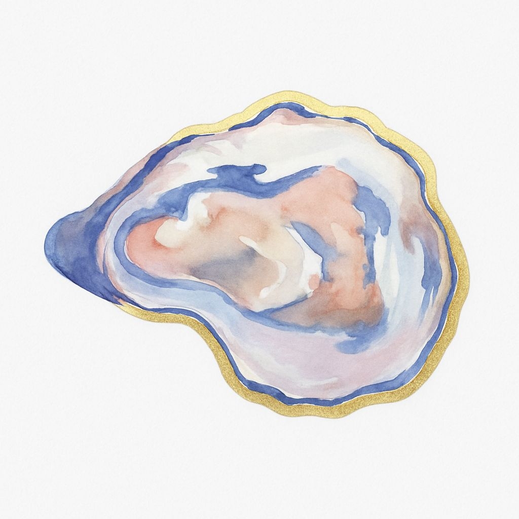 Elegant Watercolor Oyster Shell with Gold Border Sticker