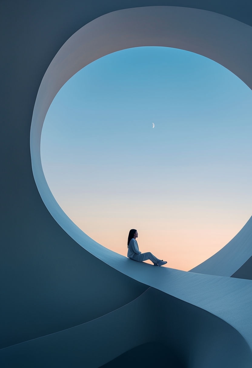 Minimalist Circular Opening Photograph with Tranquil Sky Art