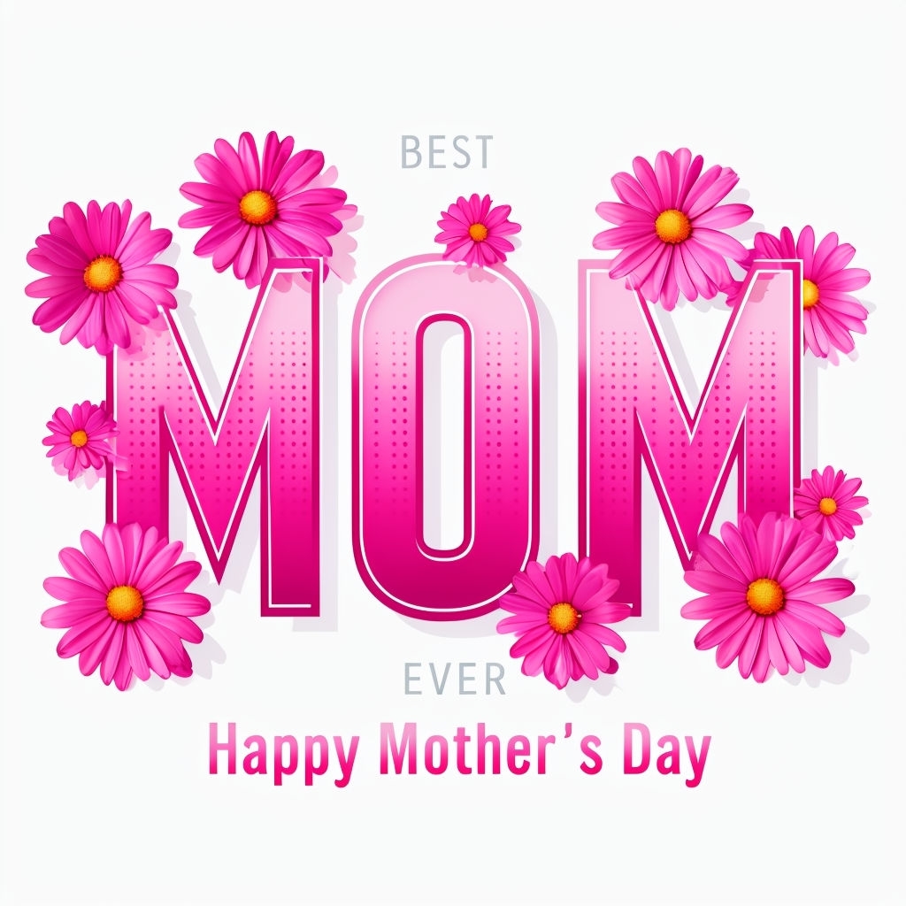 Festive Mother’s Day MOM Card with Pink Daisies Design Social Media Post