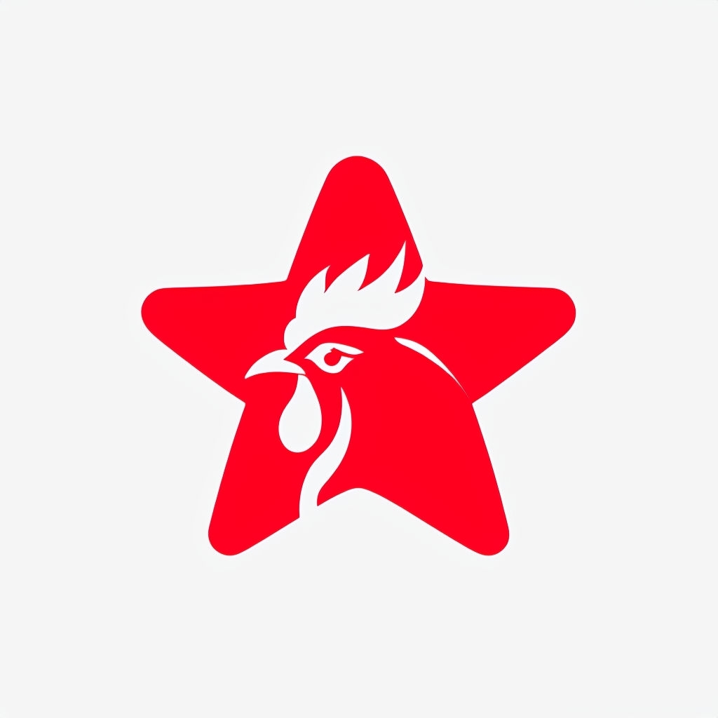 Vibrant Red Rooster Head Star Logo Design