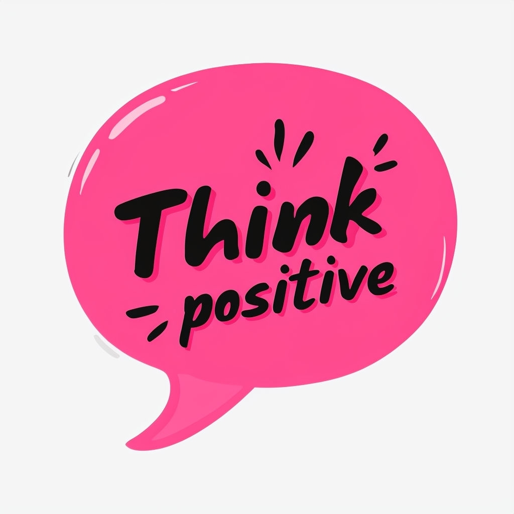 Bright Pink Think Positive Speech Bubble Illustration Mug