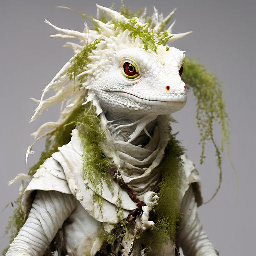 An albino Lizardfolk Druid covered in spanish moss and liche... by ...