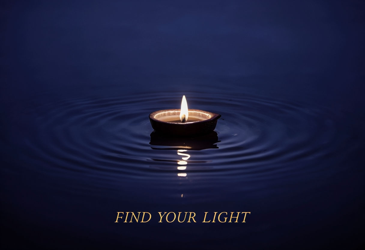 Illuminated Diya Floating on Water with Hopeful Message Poster