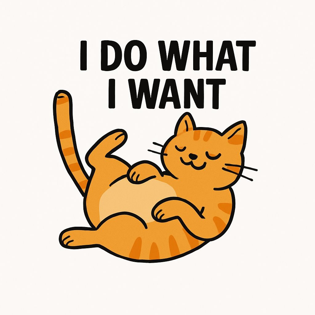 Playful Orange Tabby Cat with 'I Do What I Want' Sticker