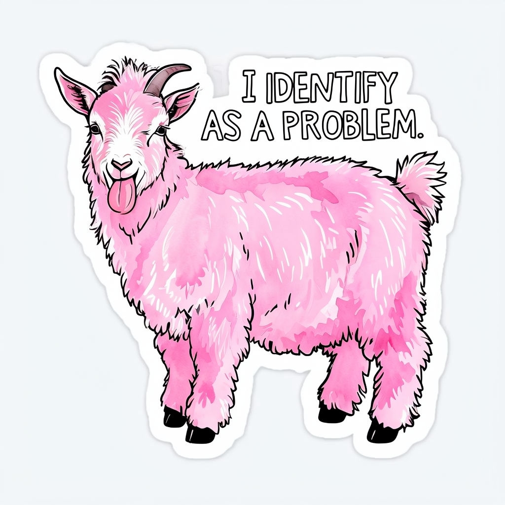 Playful Pink Goat with Humorous Quote Sticker