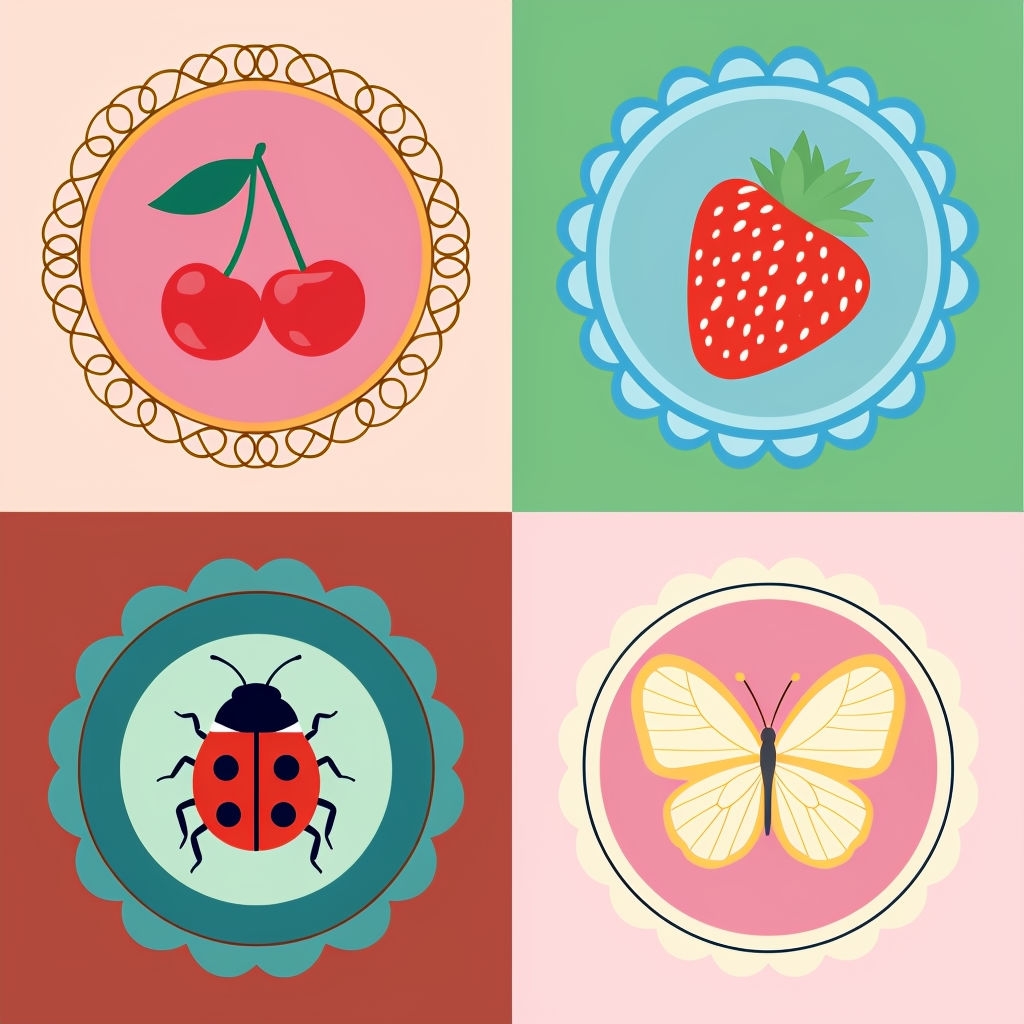 Cheerful Cartoon Quadrant Emblems on Colorful Backgrounds Pattern