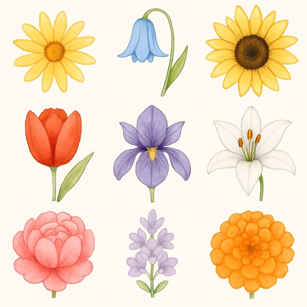Colorful Watercolor Flower Grid Illustration Seamless Pattern