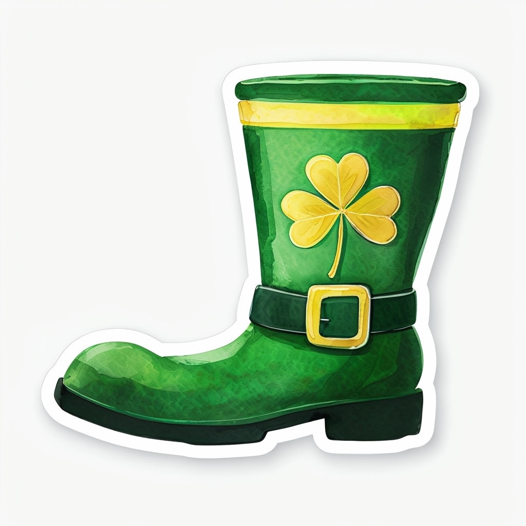 Green Boot with Yellow Accents and Clover Sticker