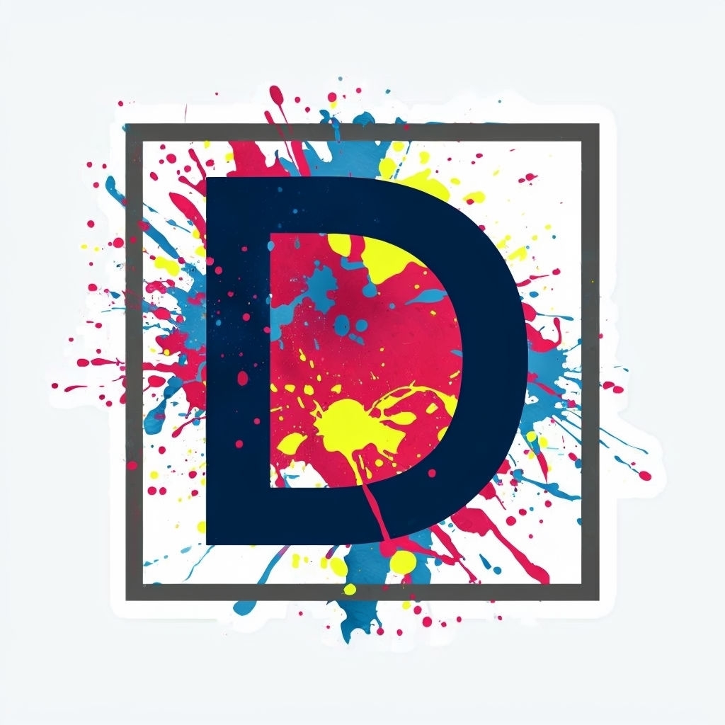 Colorful Abstract D Monogram with Playful Paint Splatter Design Monogram