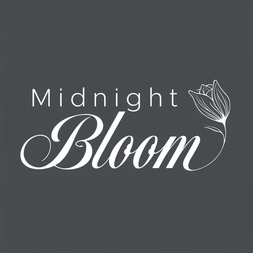 Elegant Midnight Bloom Floral Logo Design on Charcoal Background