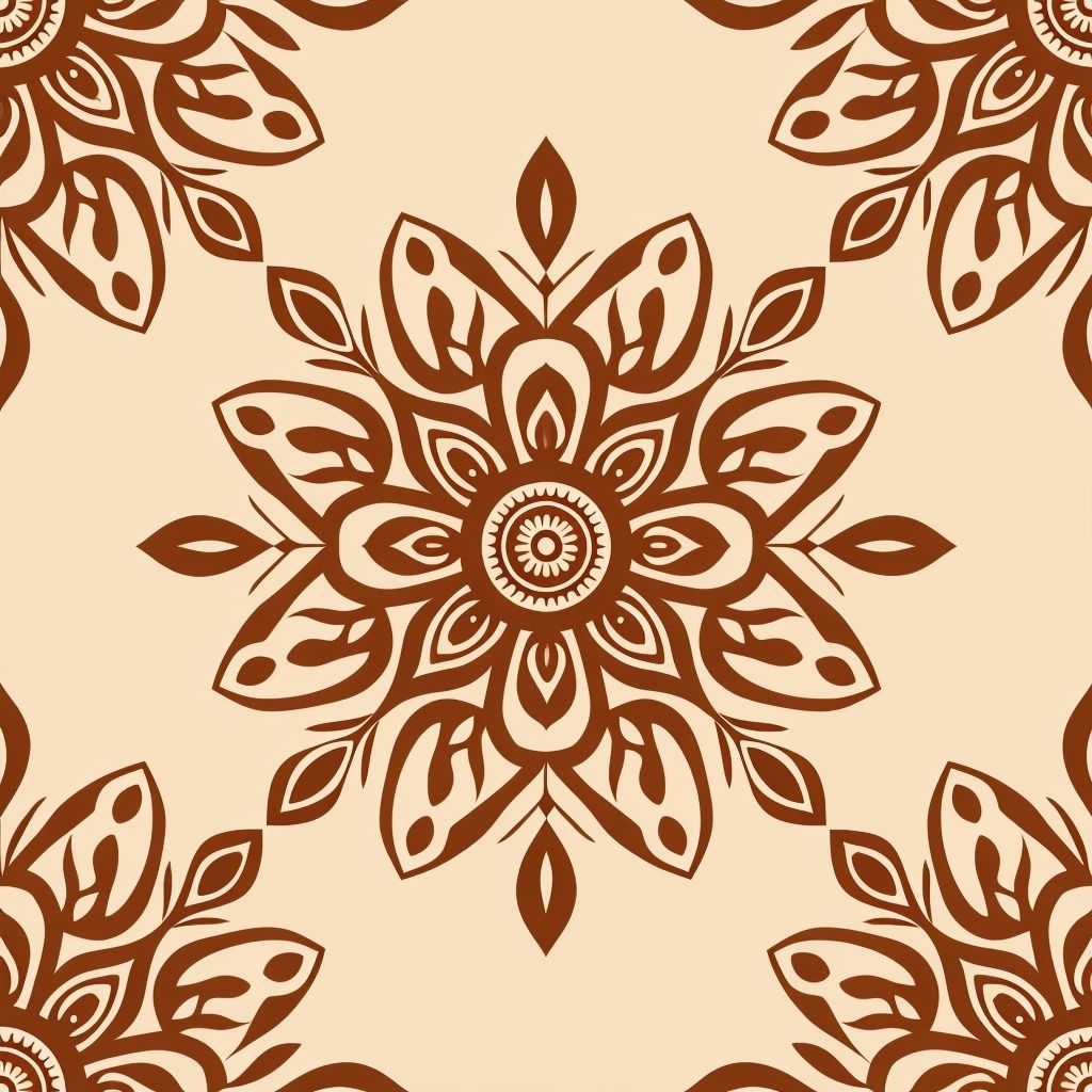 Elegant Dark Brown Mandala Pattern on Beige Background Seamless Pattern