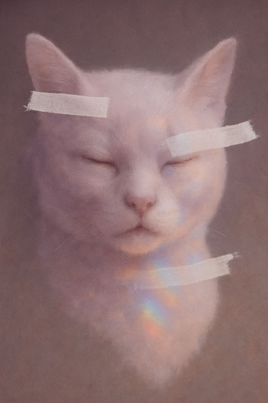 Serene White Cat Digital Artwork with Ethereal Background Art