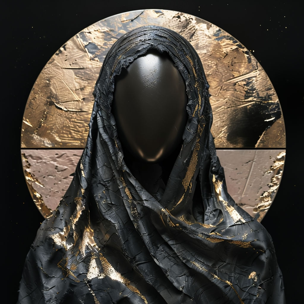 Mysterious Black Figure with Gold Accents and Pink Halo Art