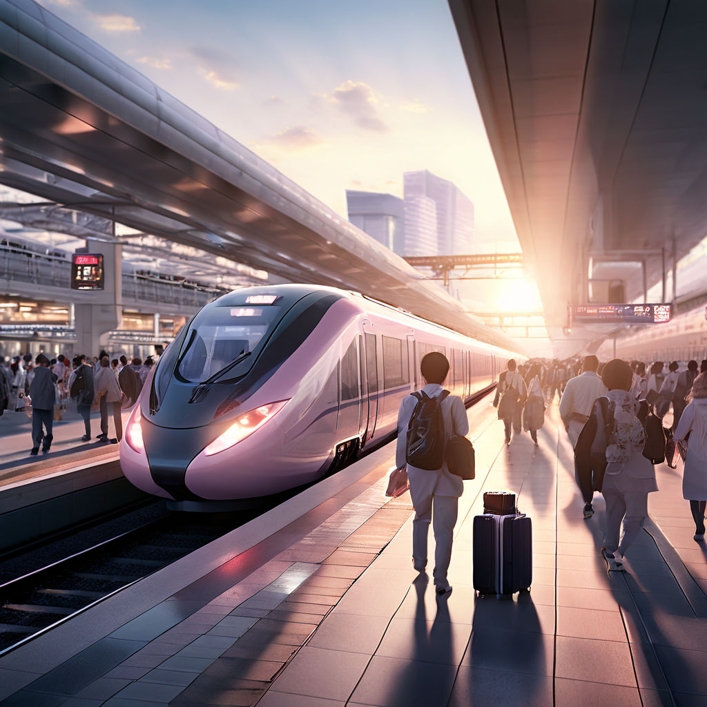 Modern digital render of a bustling Shinkansen train termina... by 도현 ...