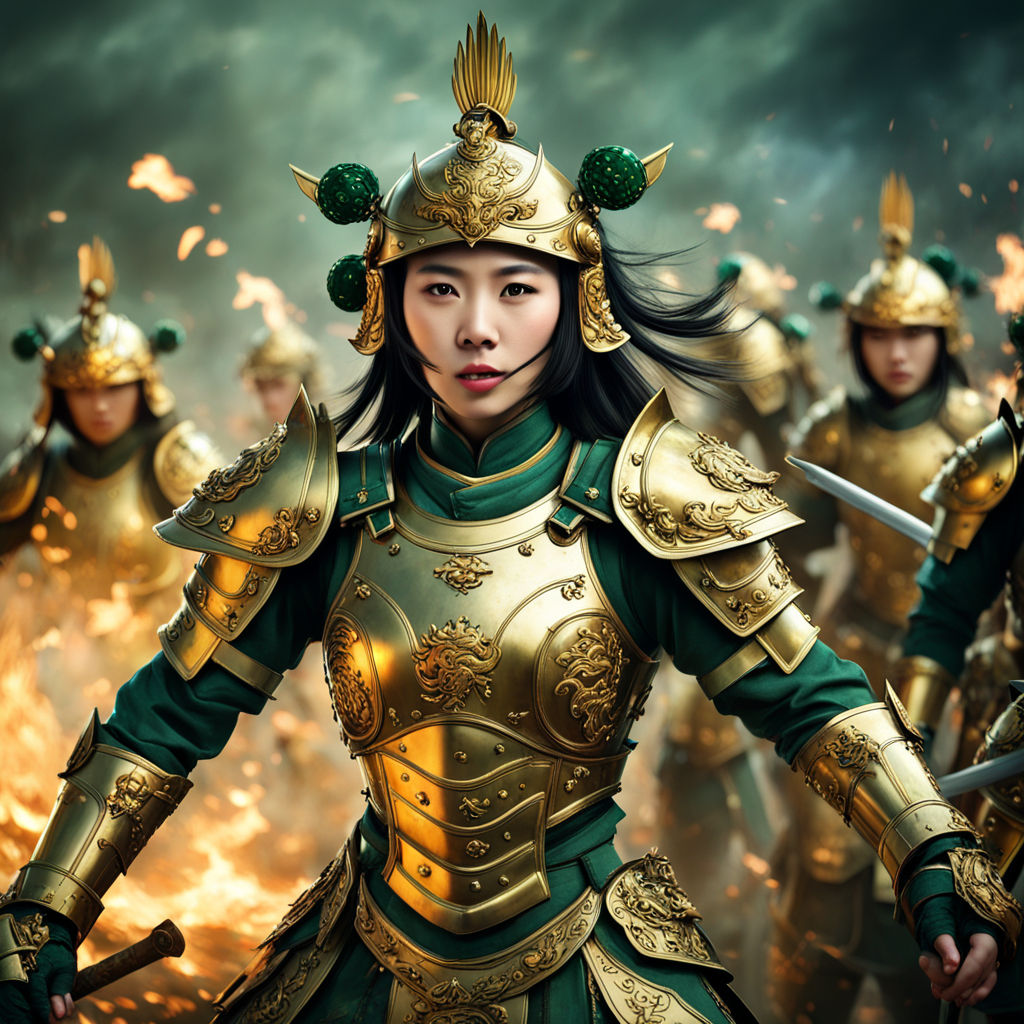 Generate a picture depicting fifty Chinese female warriors o... by ...