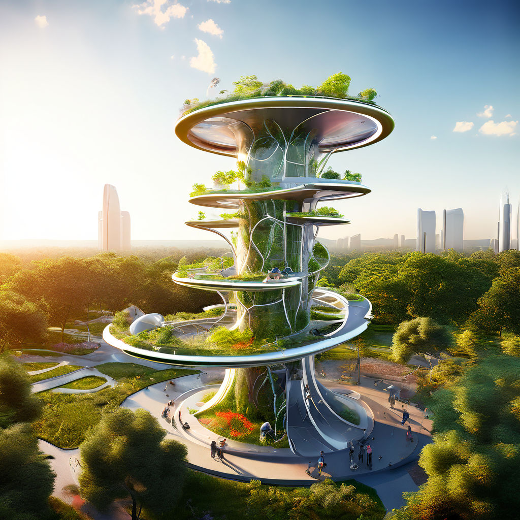 Futuristic air purification tower equipped with flexible sol... by ...