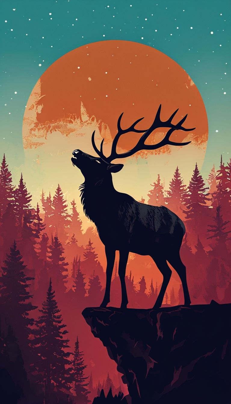 Majestic Elk Silhouette Against Dramatic Wilderness Scene Mobile Wallpaper