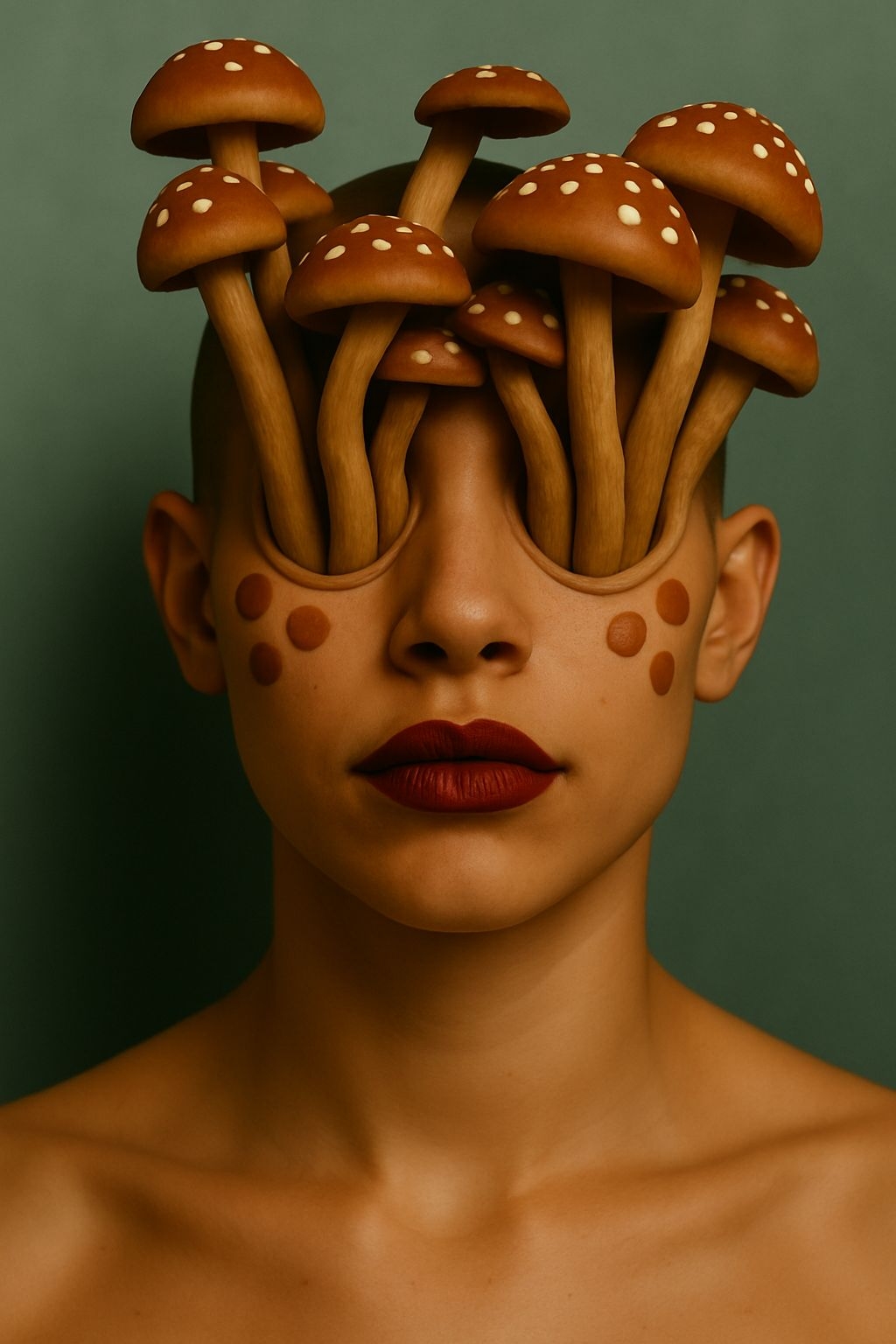 Surreal Portrait with Toadstools Emerging from Eye Sockets Art