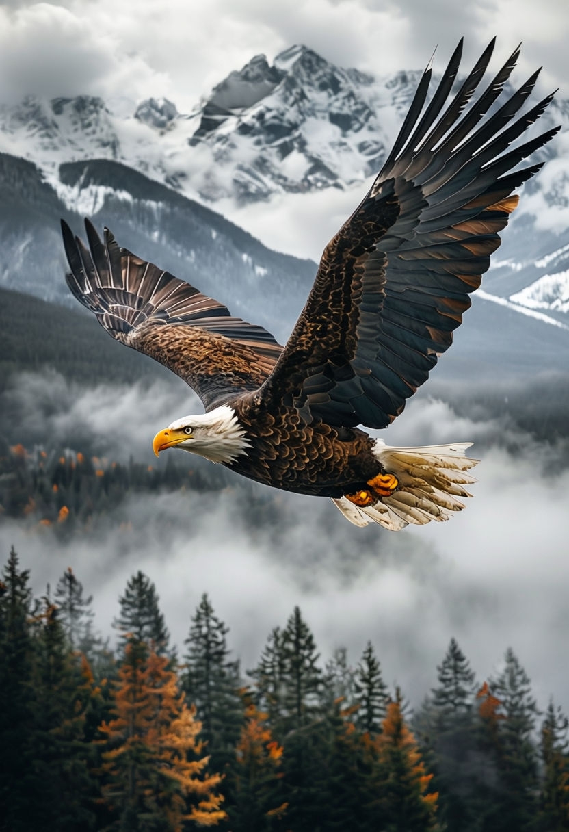 Majestic Bald Eagle Mid-Flight Wildlife Photograph Poster