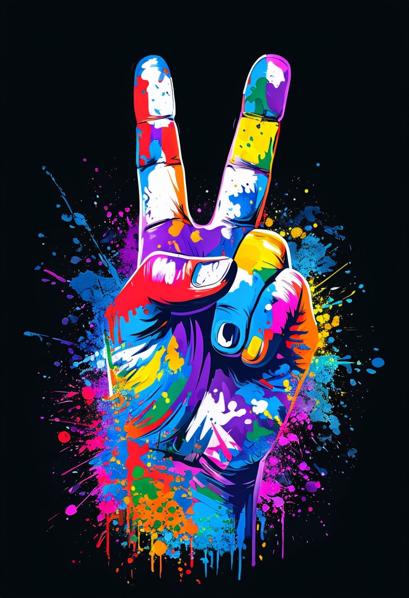 Vibrant Colorful Peace Sign Hand Digital Art Poster