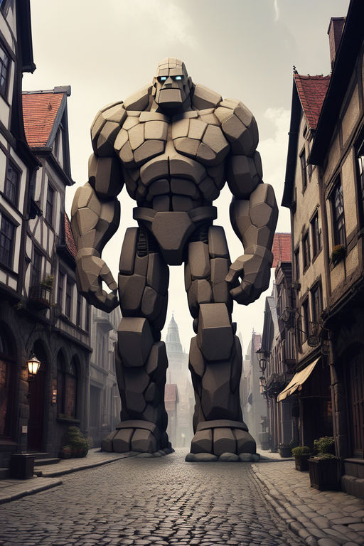 A Golem towering over a historical cityscape by Gelo Acilo - Playground