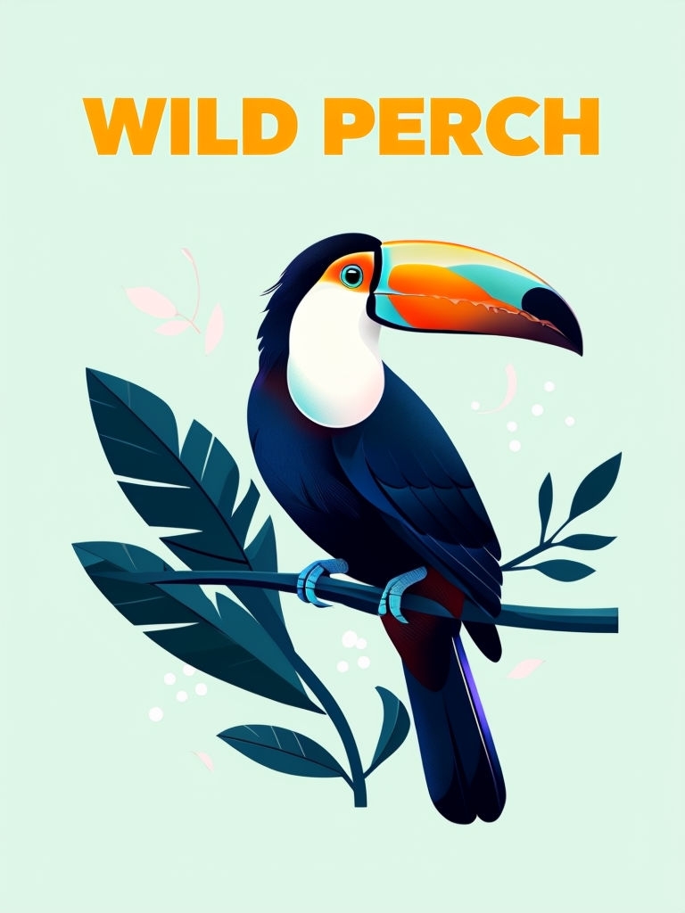 Vibrant Blue Toucan with Tropical Leaves and Wild Perch Text Poster