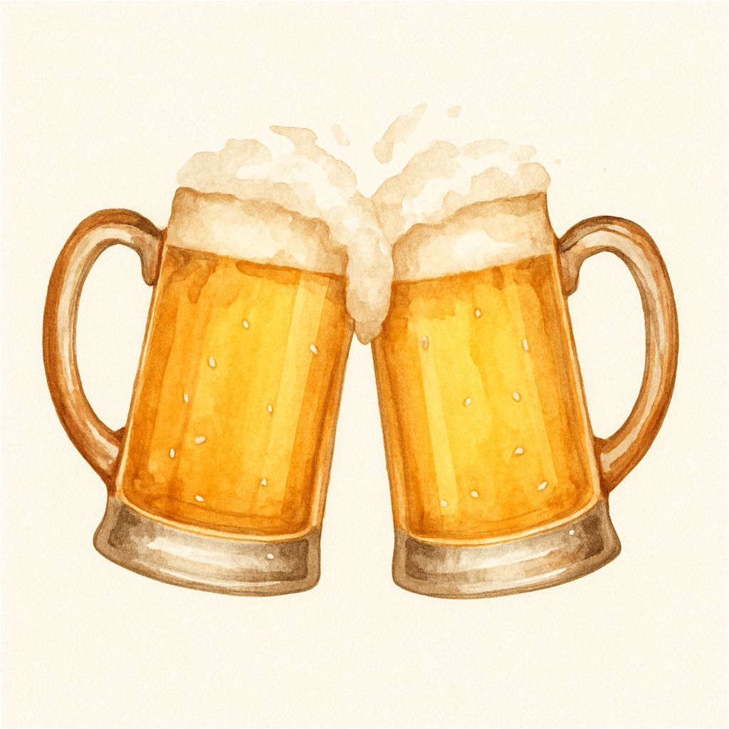 Watercolor Beer Mugs Clinking Together Celebration Sticker