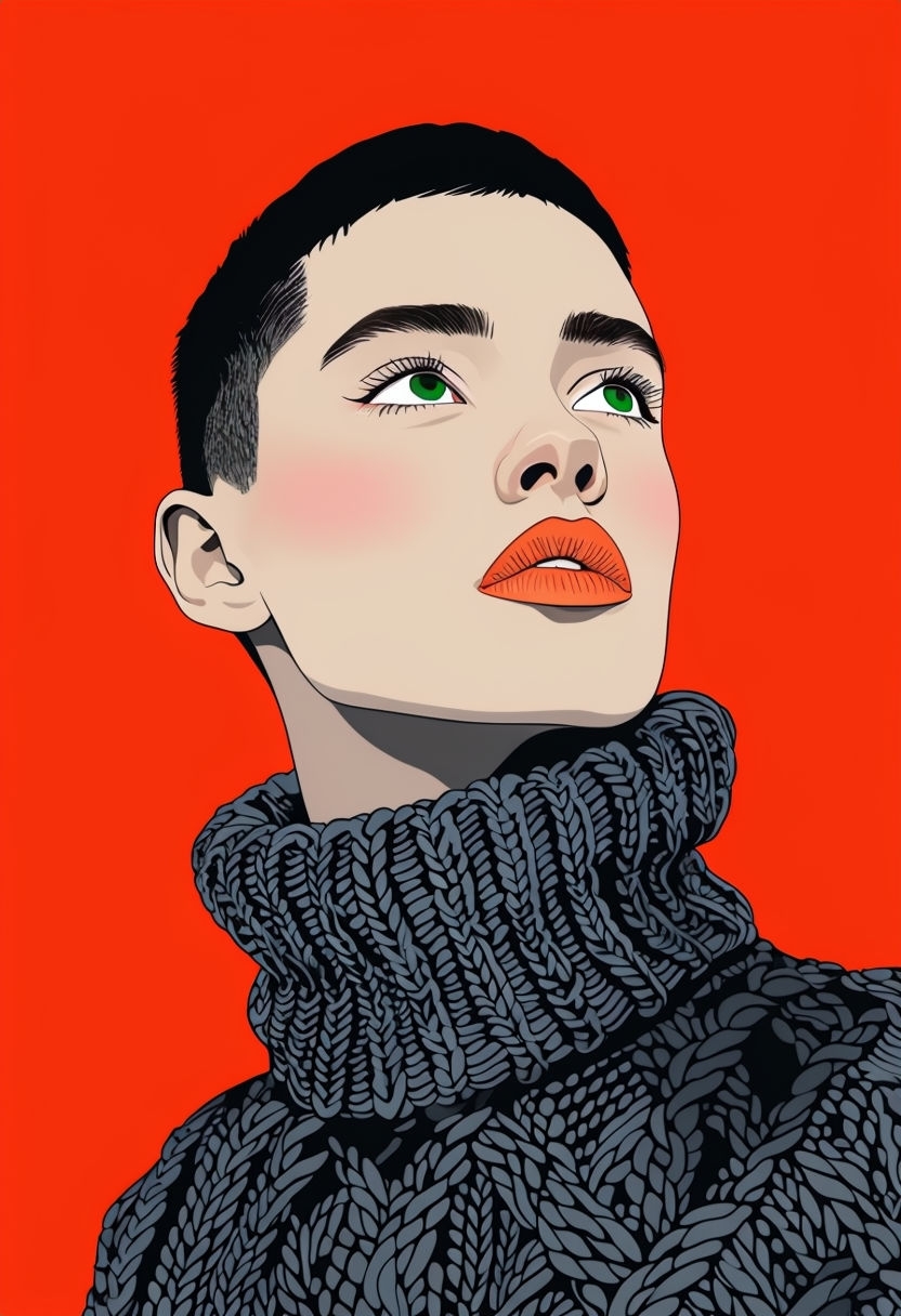 Modern Minimalist Red Portrait of a Contemplative Individual Art