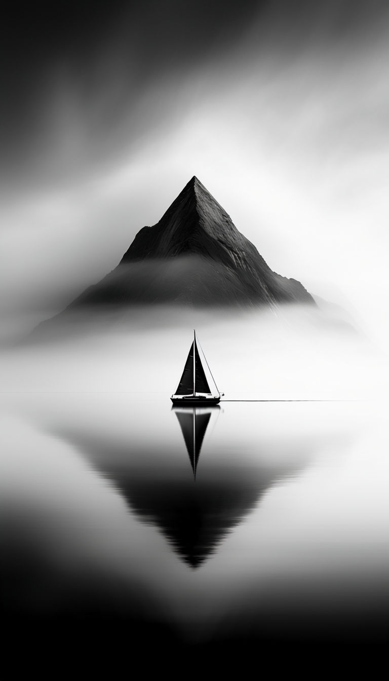 Serene Minimalist Black and White Mountain Reflection Mobile Wallpaper
