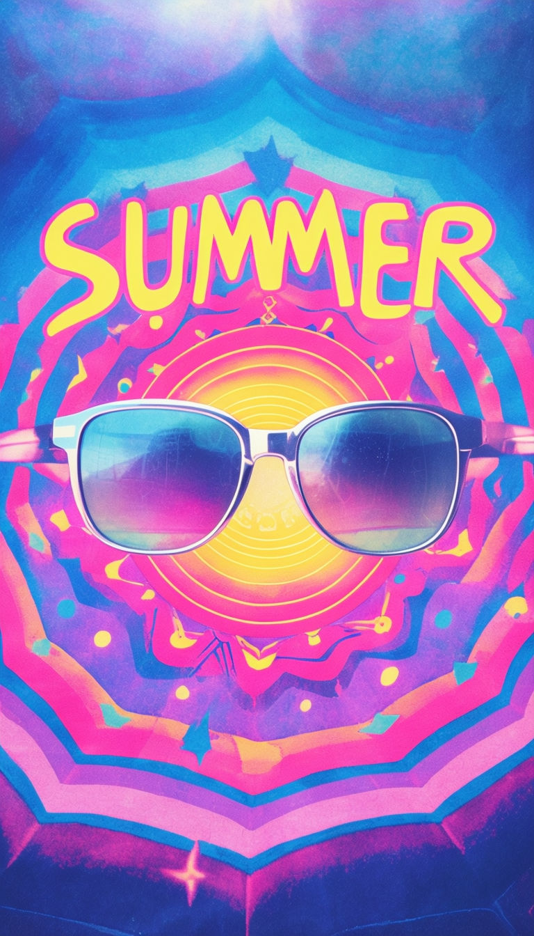 Psychedelic 1970s Retro-Futuristic Summer Sunglasses Art Poster