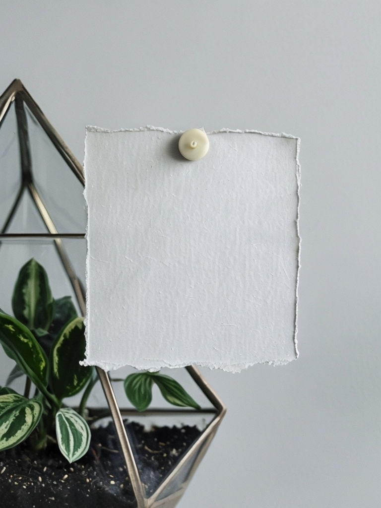Minimalist Floating Hand-Torn Paper Mockup with Terrarium Background Mockup