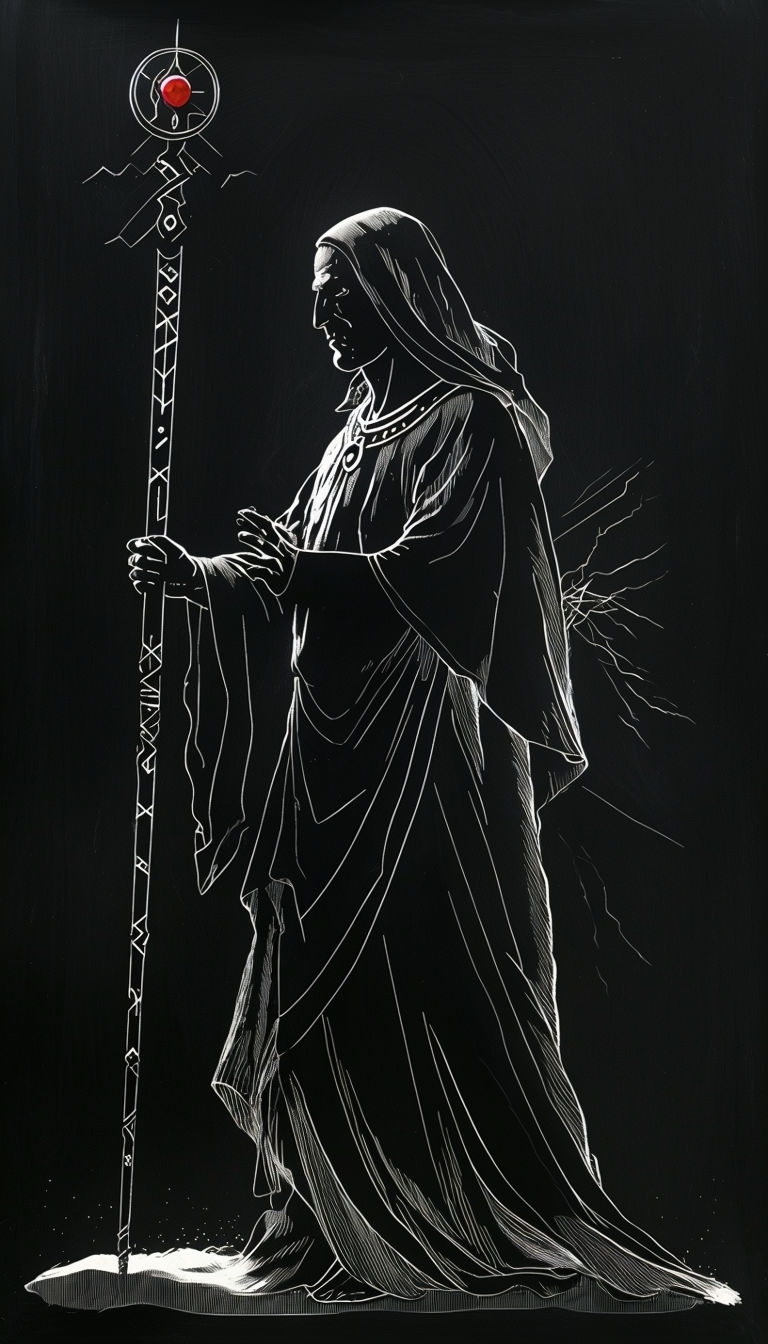 Intricate Occult Silhouette Scratchboard Art with Mystical Details Art