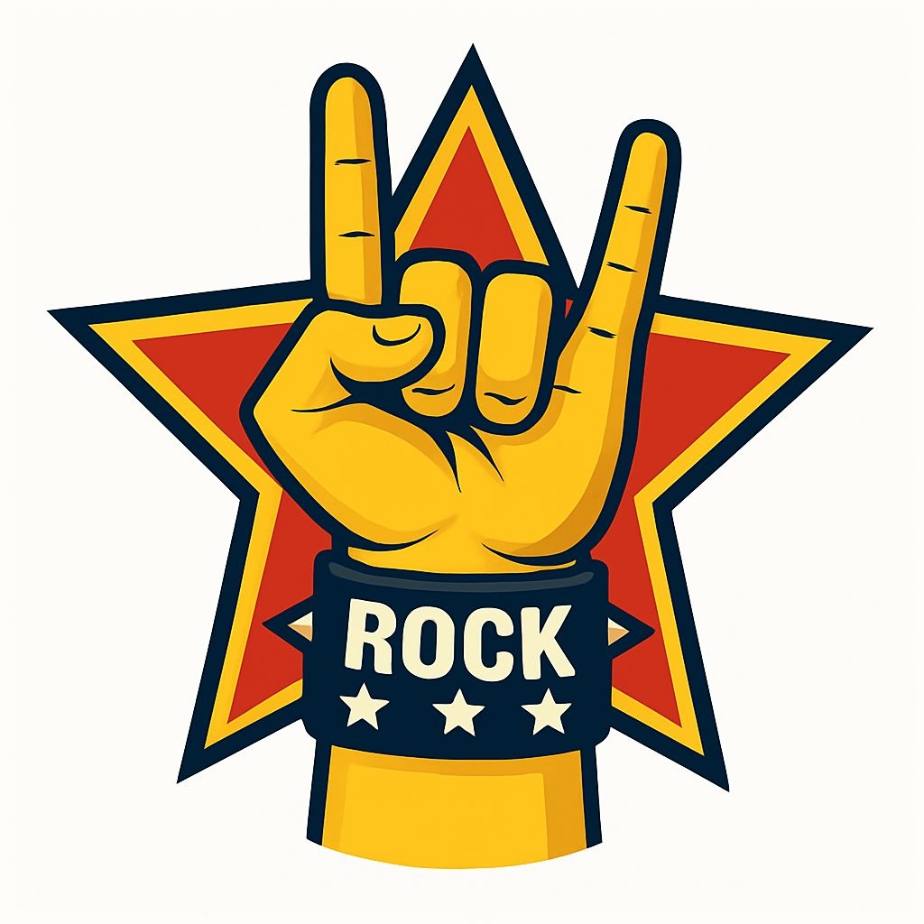 Vibrant Cartoon Rock On Hand Sign with Stars Sticker
