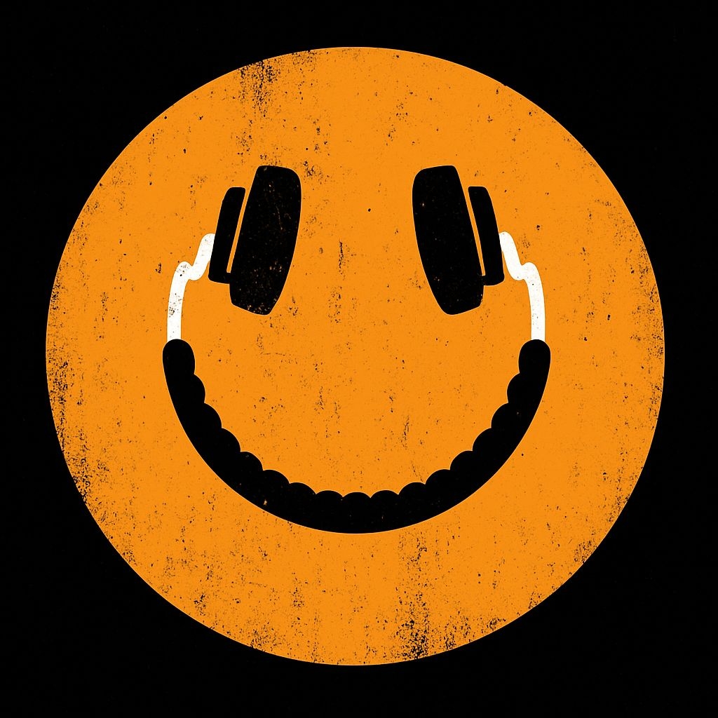 Vintage Orange Smiley Face DJ Graphic Design T-Shirt