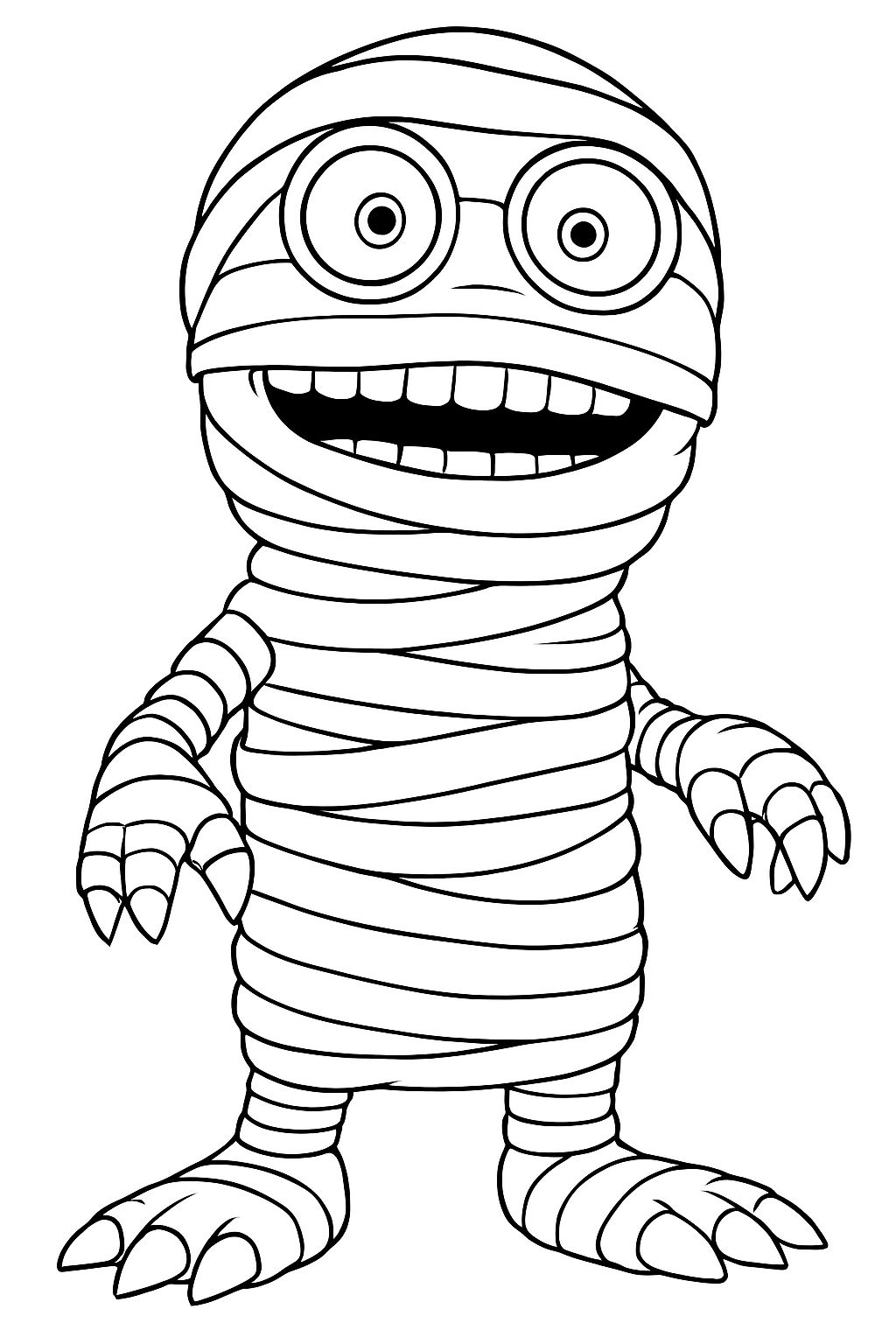Cheerful Cartoon Mummy Line Drawing for Coloring Book Pages